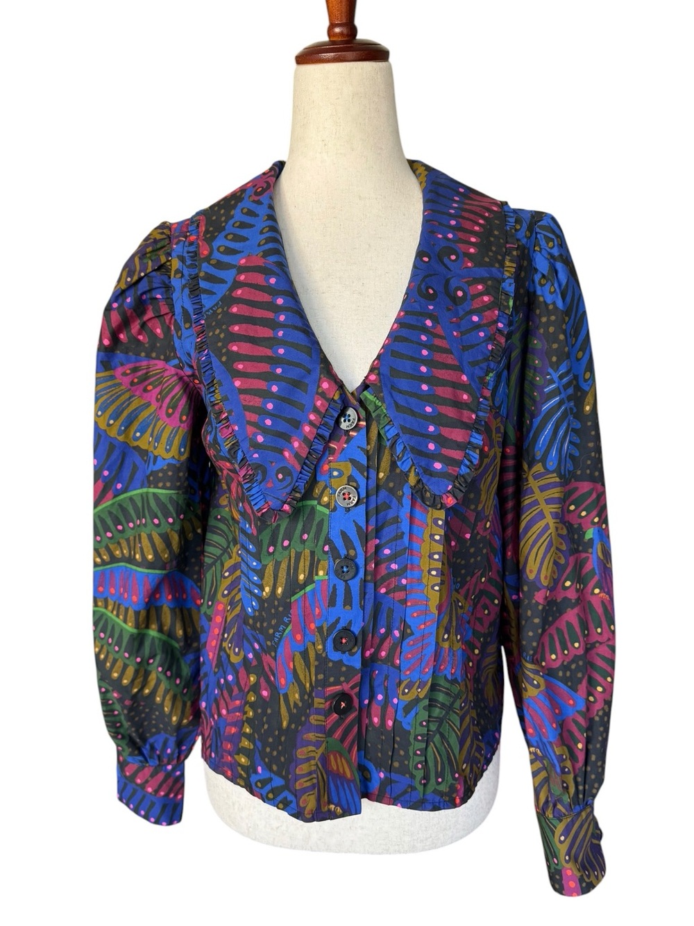 FARM Rio Black Midnight Island Peter Pan Collar Blouse size XS